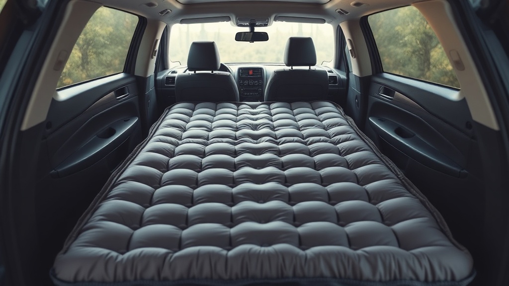 평탄화된 차량 위에 두툼한 자충 매트가 깔려 있는 모습